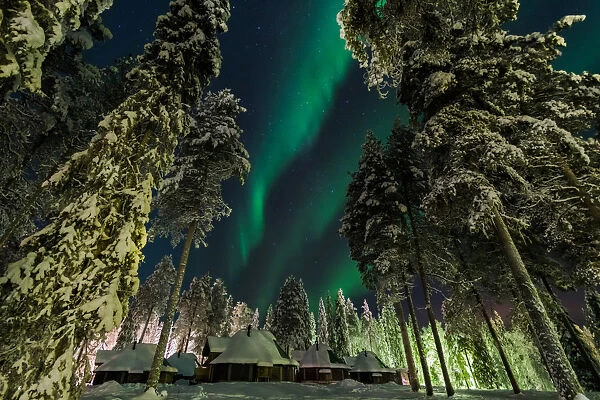 Aurora Igloos under Norther Lights (Auora Borealis), (Pyhaatunturi, Pyhaa-Luosto area)