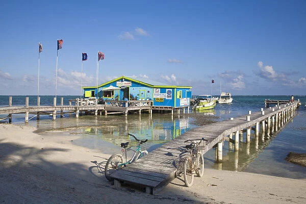 Belize, Ambergris Caye, Pier and dive shop