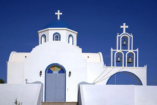 Blue Domed Church & Bell Tower, Santorini, Greece