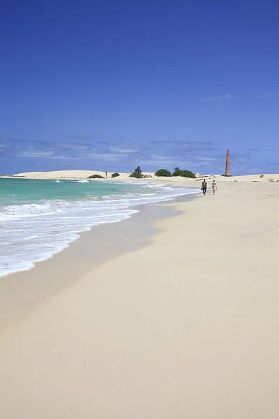 Cape Verde, Boavista, Chaves Beach (Praia de Chaves) and historic Chimney from former