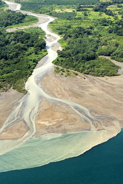 Central America, Costa Rica, aerial view of mudflats at the mouth of the Terraba river