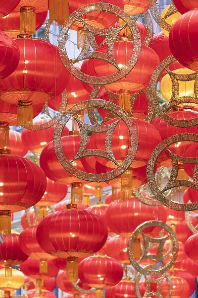 Chinese New Year decorations on Lee Tung Avenue, Wan Chai, Hong Kong Island, Hong Kong