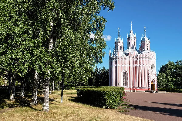 Church of St John the Baptist Chesme (Chesme Church), a rare example of early Gothic Revival influence in Russian church architecture, built in 1780 at the direction of Catherine the Great, Empress of Russia, Saint Petersburg, Russia