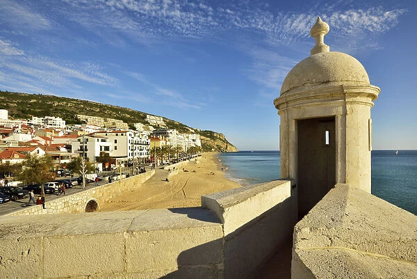 The coastal fishing village of Sesimbra and the beach. Portugal