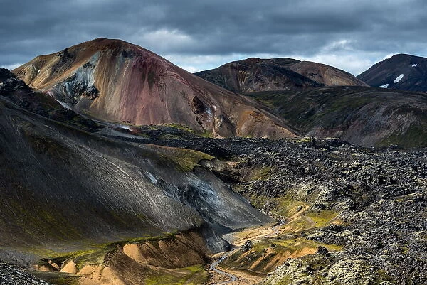 Colored mountains and lava camp in highlands of Iceland, Landmannalaugar, Iceland