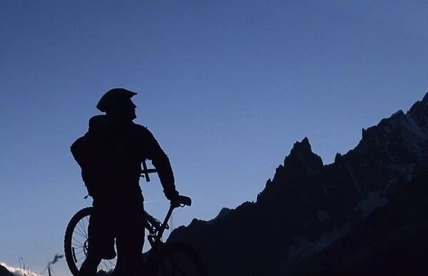 A cyclist on a mountain bike tour of Mont Blanc