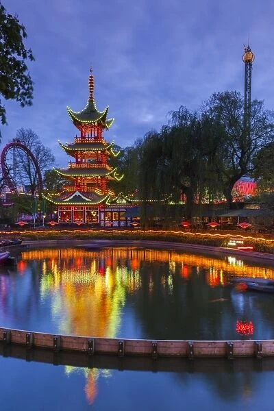 Denmark, Zealand, Copenhagen, Tivoli Gardens Amuseument Park, Chinese pavillion