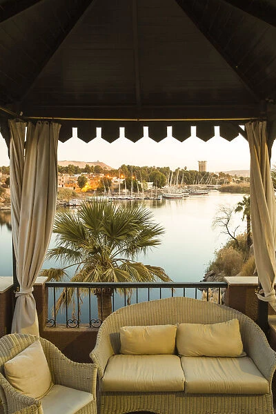 Egypt, Upper Egypt, Aswan, Gardens terrace at the Sofitel Legend Old Cataract hotel