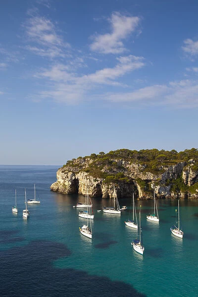 Elevated view over Cala Macarelleta Bay, Menorca, Balearic Islands, Spain