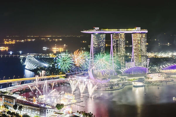 Elevated view of Marina Bay Sands at night during Chinese