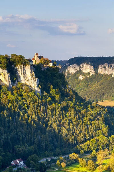 Elevated view towards Werenwag Castle over the picturesque Danube Valley, Swabia