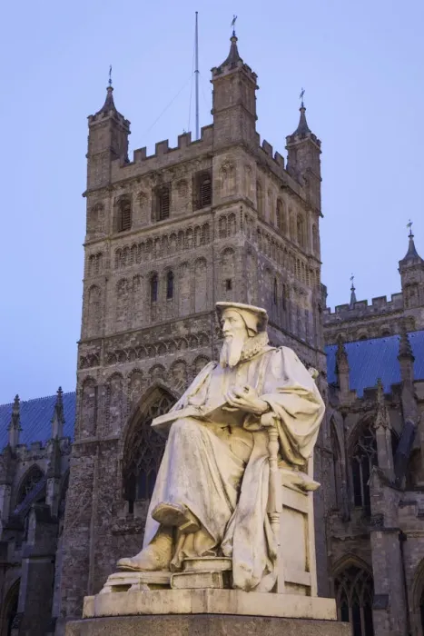 Framed Print : Print of Exeter Cathedral featuring Richard Hooker Statue Framed Print : Print of Exeter Cathedral featuring Richard Hooker Statue