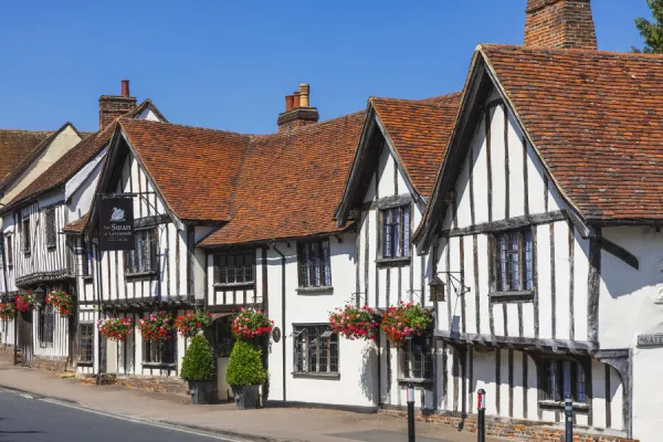 England, Suffolk, Lavenham, The Swan Hotel and Empty Road