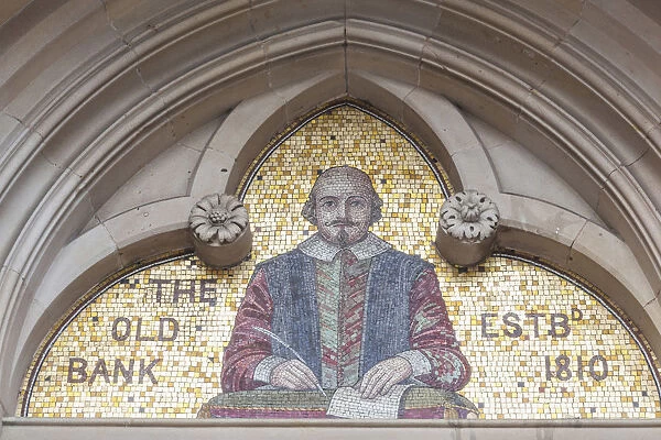 England, Warwickshire, Stratford-upon-avon, Mosaic depicting Shakespeare on Facade