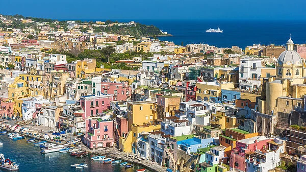 Europe, Italy, Campania. The characteristic little harbour of Procida