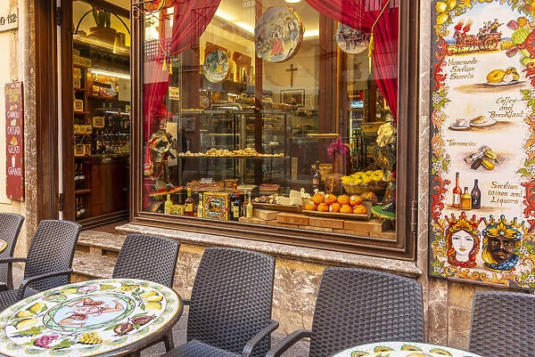 Europe, Italy, Sicily. A typical caffa in the centre of Taormina