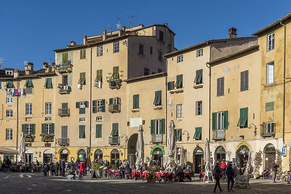 Europe, Italy, Tuscany. Lucca, view of the Piazza dell anfiteatro