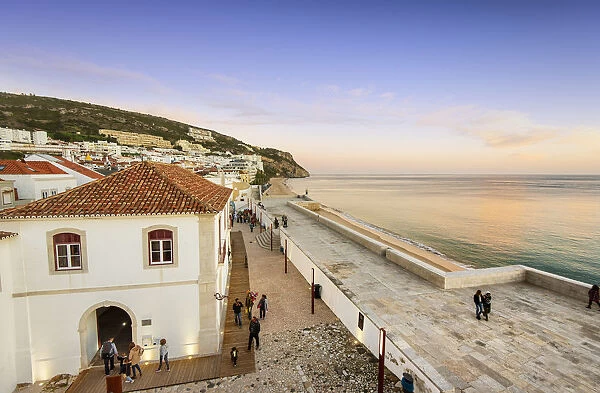 The fortress of the coastal fishing village of Sesimbra and the beach. Portugal