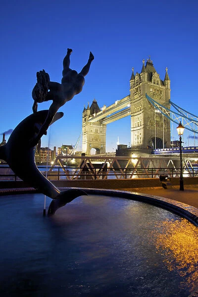 Girl and Dolphin and Tower Bridge, London, England