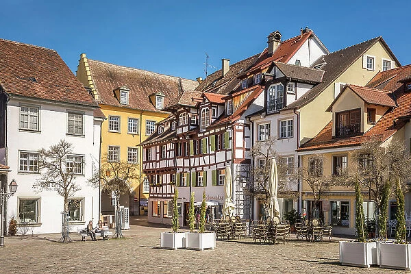 Historic houses on Schlossplatz in the old town of Meersburg, Baden-Wurttemberg, Germany