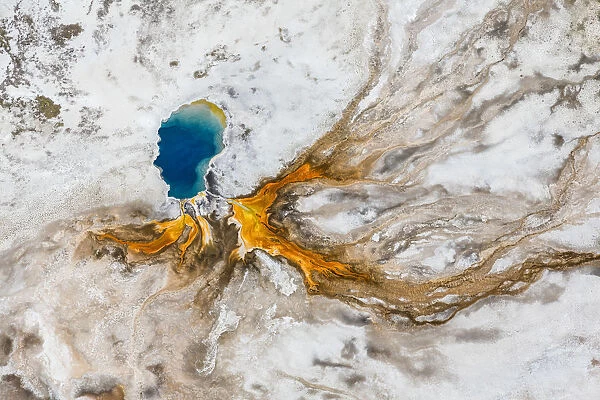 Hot spring from the air, Yellowstone National Park, Wyoming, USA