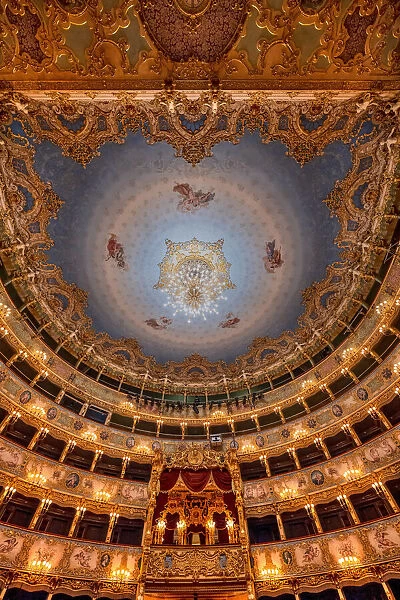 Interior vew of Teatro La Fenice opera house, Venice, Veneto, Italy
