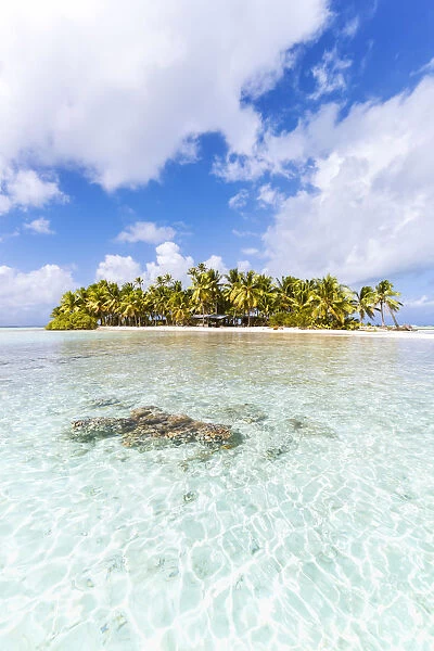 Island in the blue lagoon of Rangiroa atoll, French Polynesia