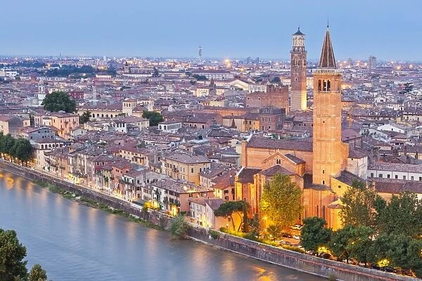 Italy, Italia Veneto, Verona district. Verona. View from Castel San Pietro. Sant Anastasia church