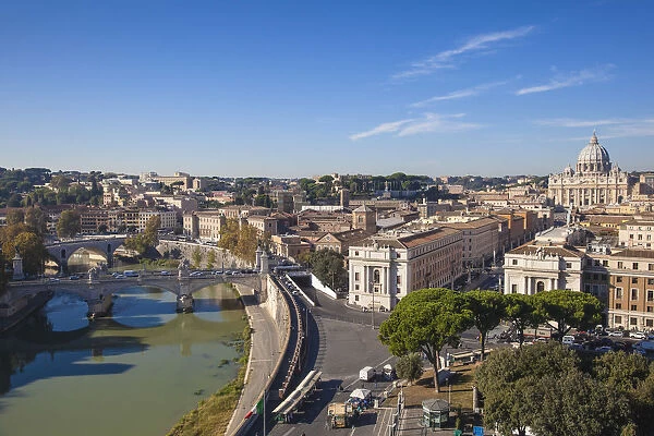 Italy, Lazio, Rome, View of St. Peters Basilica and Vittorio Emanuele II Bridge