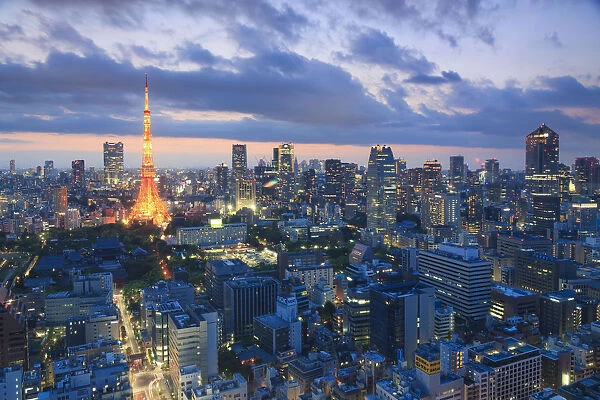 Japan, Tokyo, Tokyo Skyline and Tokyo Tower