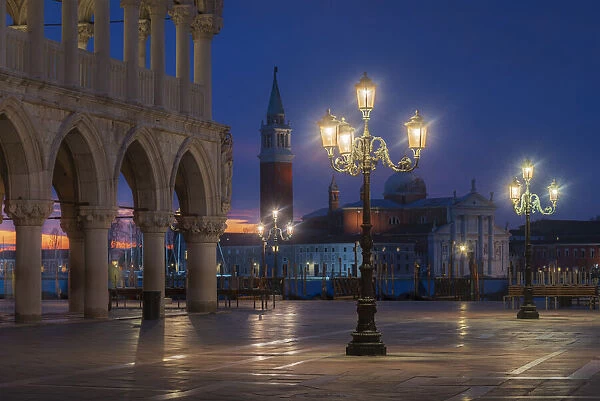 Lamp posts at St Marks Square in December, Venice, Italy