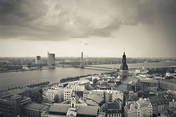 Latvia, Riga, Old Riga, elevated view of Dome Cathedral from St
