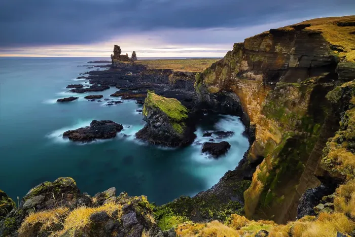 Framed Print : Londrangar Basalt Cliffs Print at Sunset Framed Print : Londrangar Basalt Cliffs Print at Sunset
