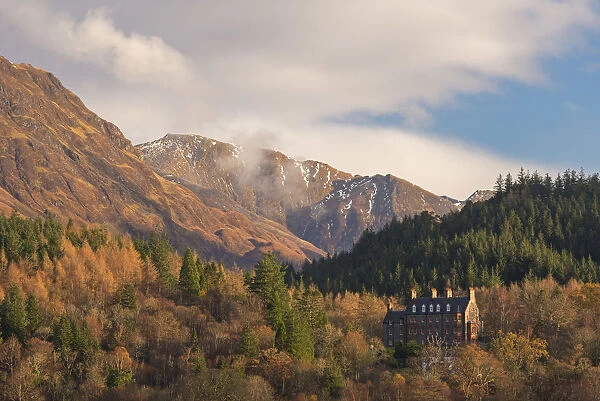 The luxurious five star Glencoe House Hotel surrounded by dramatic mountain scenery
