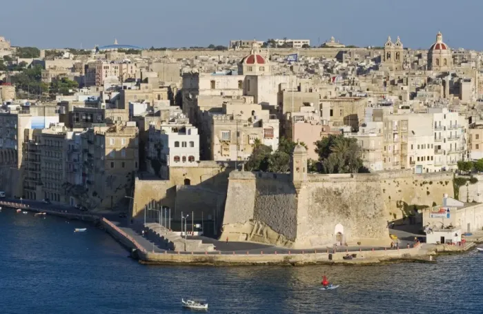 Framed Print : Print of Malta, Valletta: Grand Harbour Scene with Senglea Walls Framed Print : Print of Malta, Valletta: Grand Harbour Scene with Senglea Walls