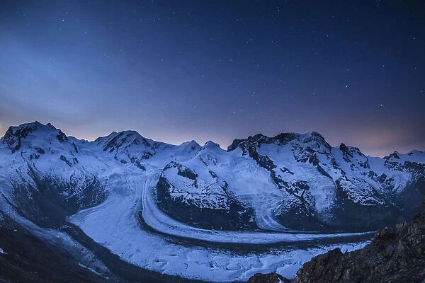 Monte Rosa range & Gornergletscher at night, Zermatt, Valais, Switzerland