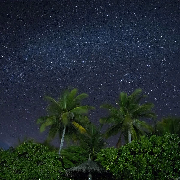 Night sky over Anantara Dhigu resort, South Male Atoll, Maldives