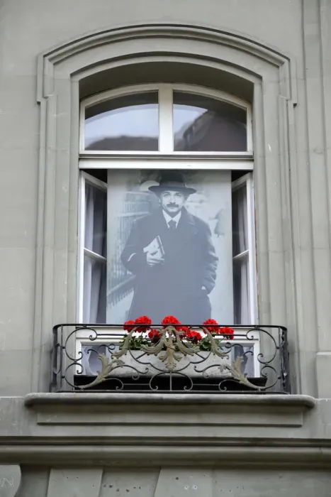 Framed Print : Albert Einstein Print in a Bern Window Framed Print : Albert Einstein Print in a Bern Window