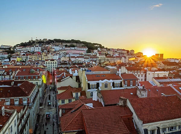 Portugal, Lisbon, Miradouro de Santa Justa, View over downtown and Santa Justa Street