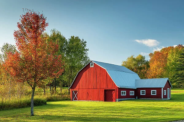 Red Barn in Autumn, Vermont, New England, USA