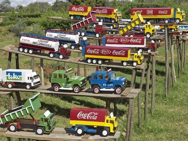 Replica trucks and lorries for sale at a roadside stall