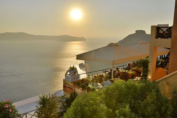 Restaurant sun deck in thira, Santorini, Kyclades, South Aegean, Greece, Europe
