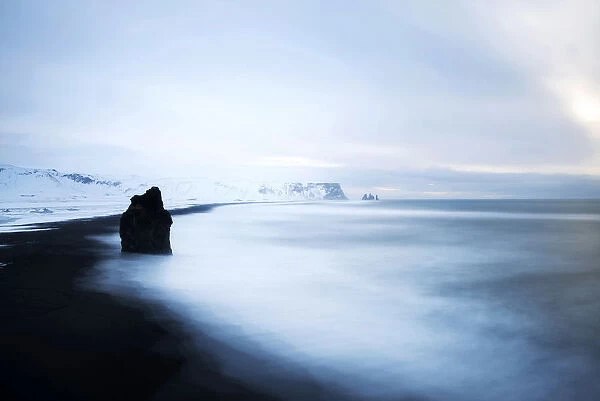 Reynisfjara beach from the Dyrholaey cliff in winter, southern Iceland