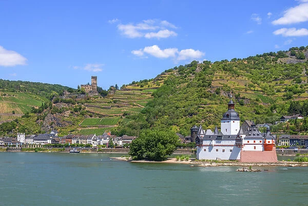 Rhine with Pfalzgrafenstein and Gutenfels castles, Kaub, Rhine valley