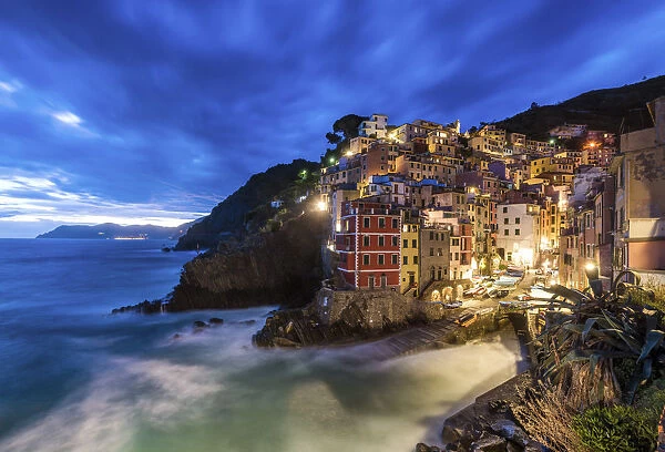 Riomaggiore at Night, Cinque Terre, Liguria, Italy