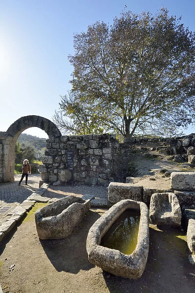 The roman, medieval walls and stone tombs in the historic village of Idanha a Velha
