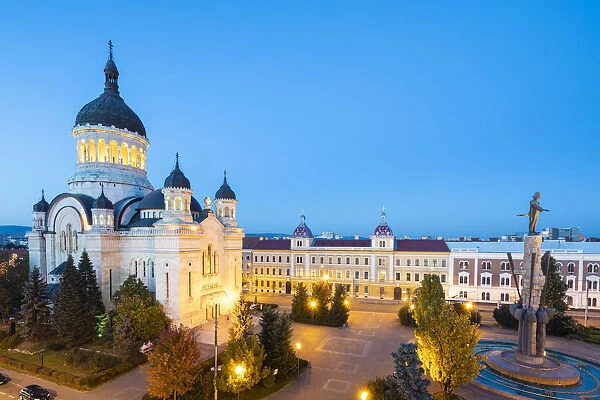 Romania, Transylvania, Cluj-Napoca. Avram Iancu Square and the Dormition of the Theotokos