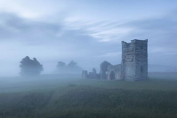 The ruins of Knowlton Church at dawn, Knowlton, Dorset, England, UK