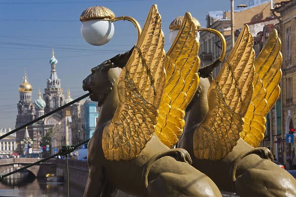 Russia, St. Petersburg, Center, Bankovsky Bridge, griffin statue