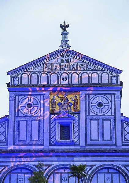 San Miniato al Monte Church painted with ligh for special church celebration, Florence